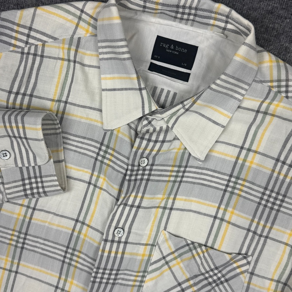 Rag & Bone Shirt‎ Mens Large Fit 3 Long Sleeve Button Plaid Preppy Casual